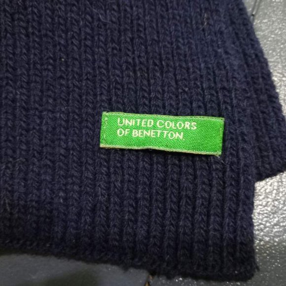 UNITED COLORS OF BENETTON vintage dark navy blue ribbed wool scarf - Picture 2 of 2